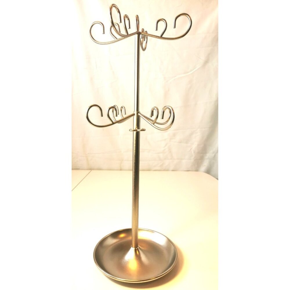 Silver-Tone Metal Jewelry Display Tree, 19″, Multi-Hook Organizer with Base Dish